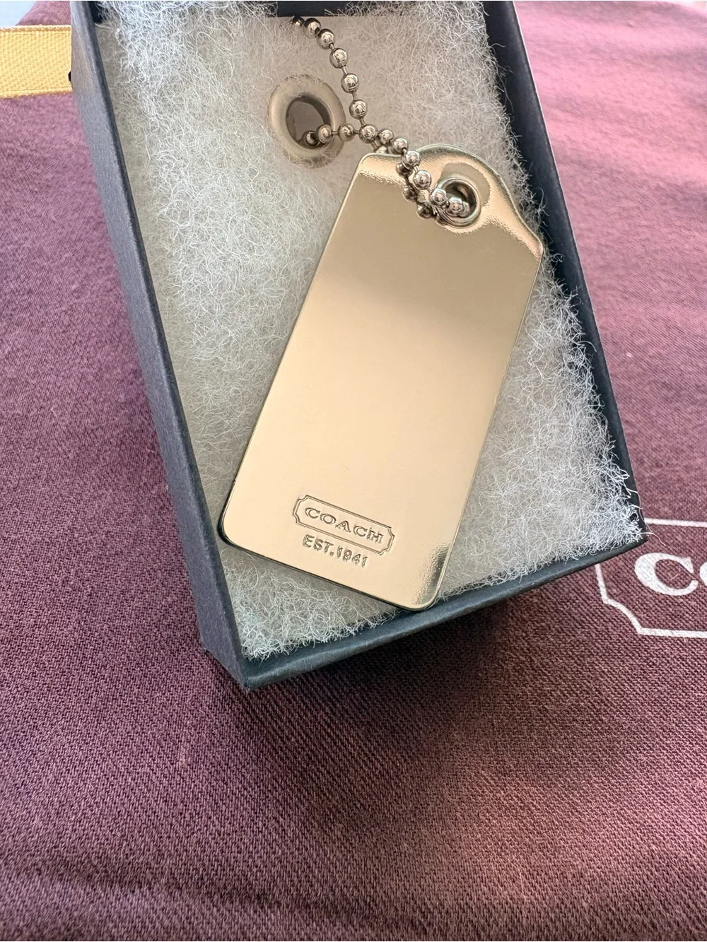 RARE Y2K Coach Solid Metal Hangtag 2.5” Chunky Nickel Bag Charm Fob Hang Tag